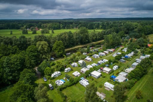 Aerial view of the campsite and the wide landscape