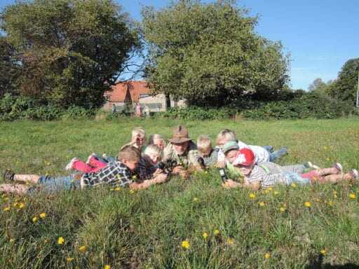 Educational work in the middle of a meadow together with the ranger.