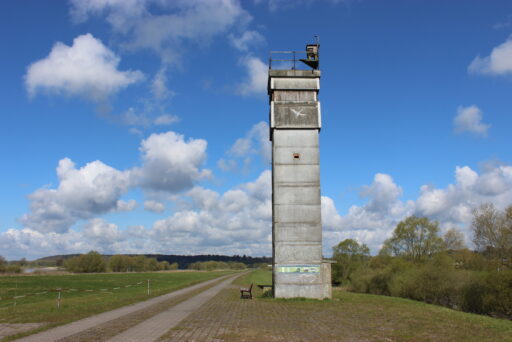 Historic border tower on the Elbe dyke near Boizenburg