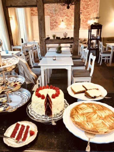 Home-baked cakes and tarts in the café