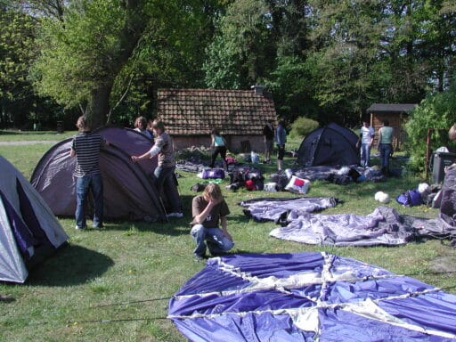 Our campsite by the historic clay oven and the mini golf course