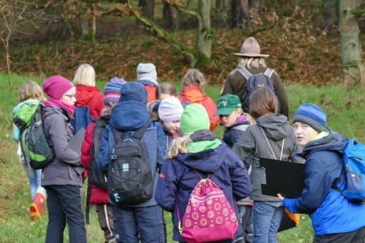 Children's group on a hike with a ranger