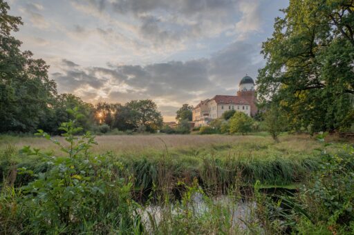 Lenzen Castle at sunset.